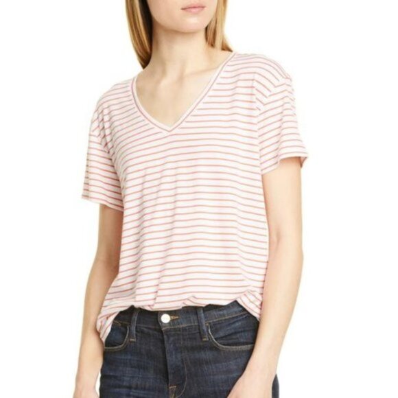 NORDSTROM SIGNATURE Striped V-Neck Tee - Picture 1 of 6